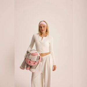 Women Cotton Two Piece Set Beige Lounge Set Minimal Aesthetic Outfit